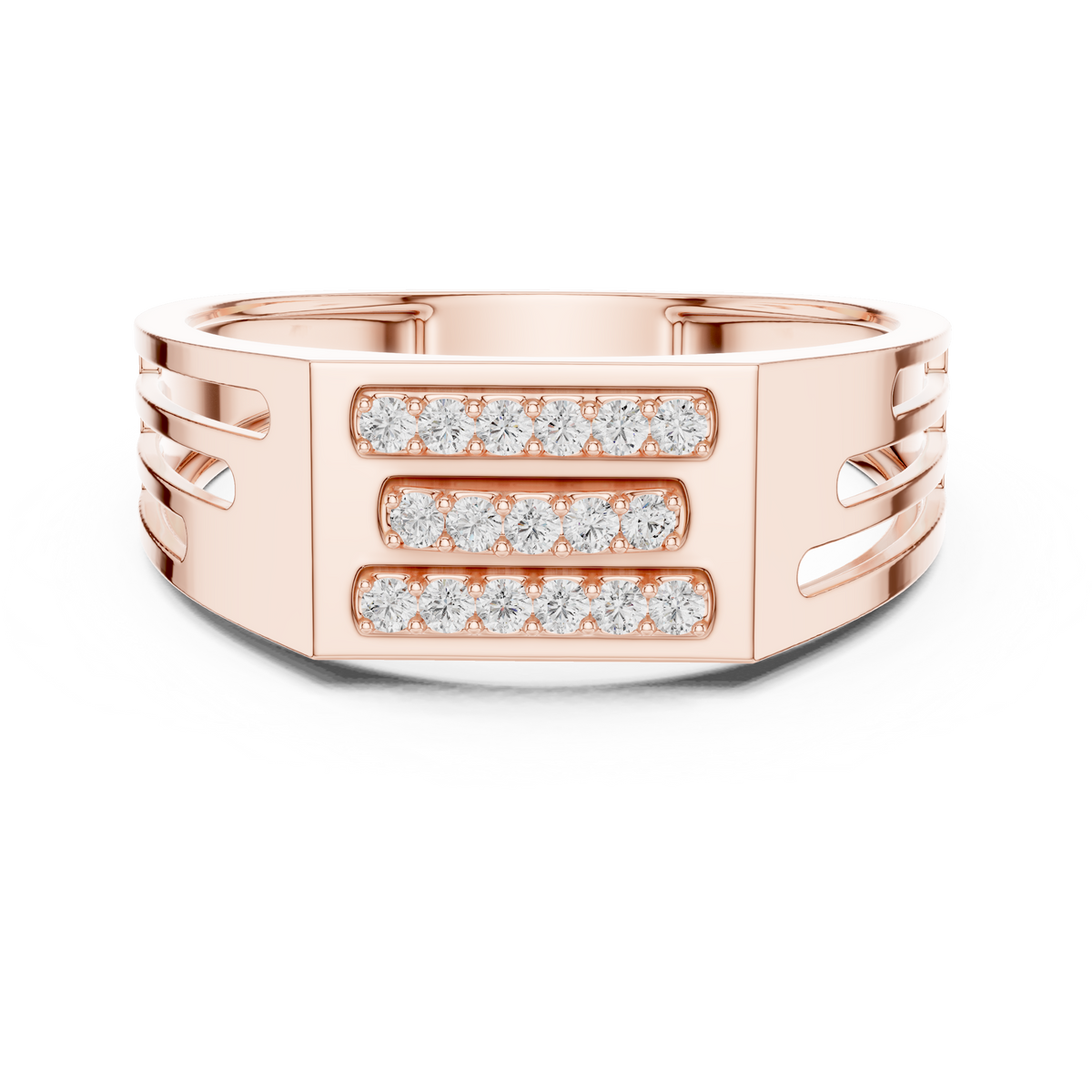 Round Cut Moissanite Diamond Men's Architectural Side Cutout Statement Band - View 2