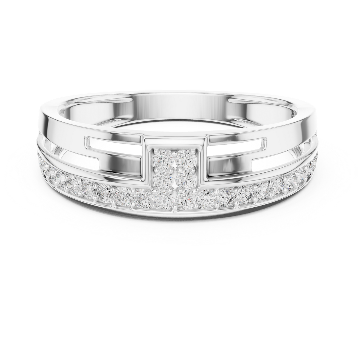 Round Cut Lab Grown Diamond Men's Square Cluster Pave Border Gold Band - View 3