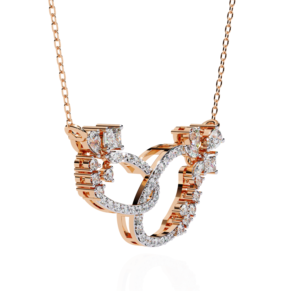 Interlocking Oval Mixed Diamond Lab Grown Cluster Necklace - View 8