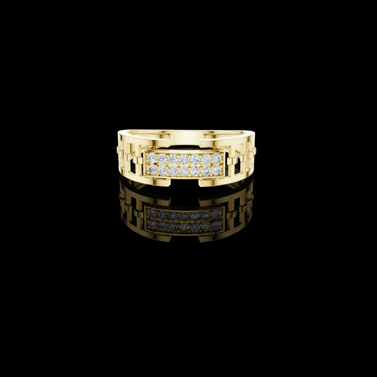 Round Cut Lab Grown Diamond Men's Rectangular Pave Center Geometric Ring