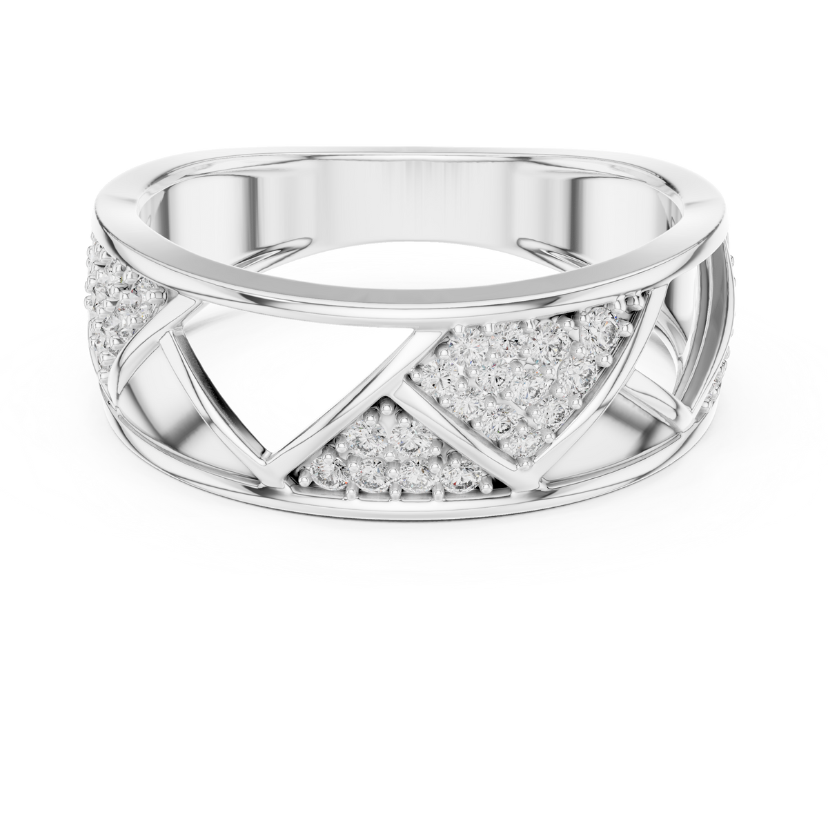 Round Cut Moissanite Diamond Men's Triangular Pave Pattern Statement Ring - View 3