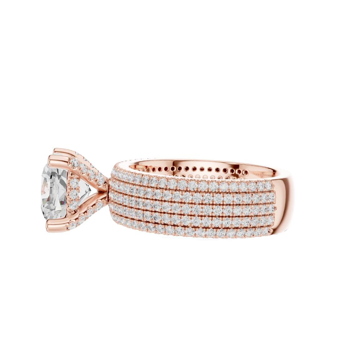 Four Row Cushion Lab Diamond Engagement Ring Pave Wedding Band - View 8