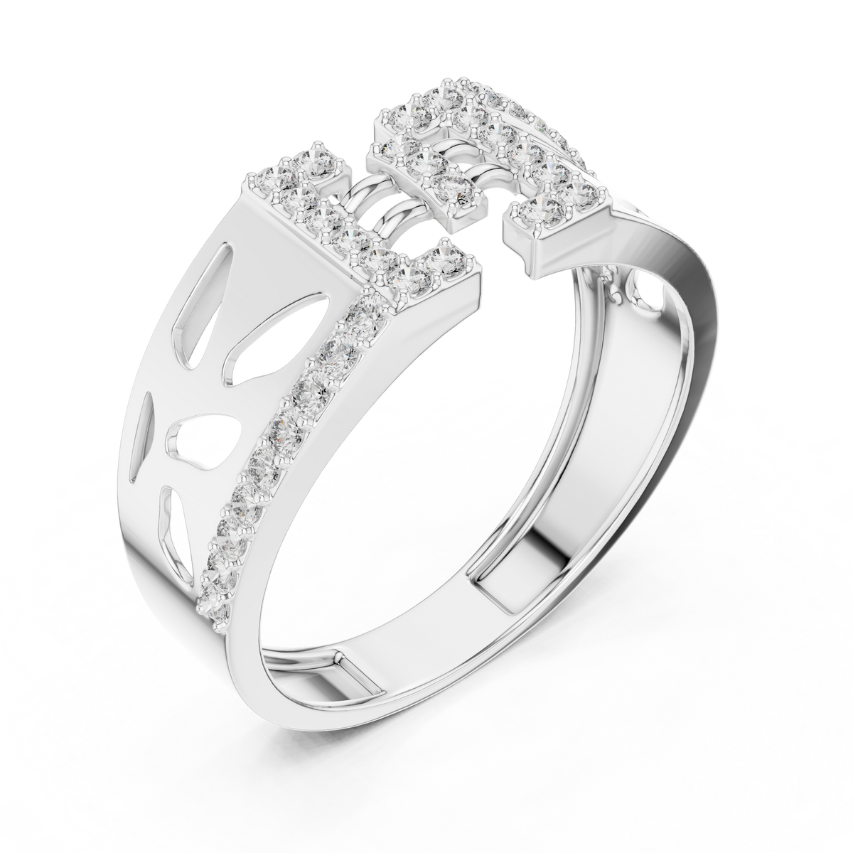 Round Cut Lab Grown Diamond Men's Openwork Floating Bridge Gold Band - View 6