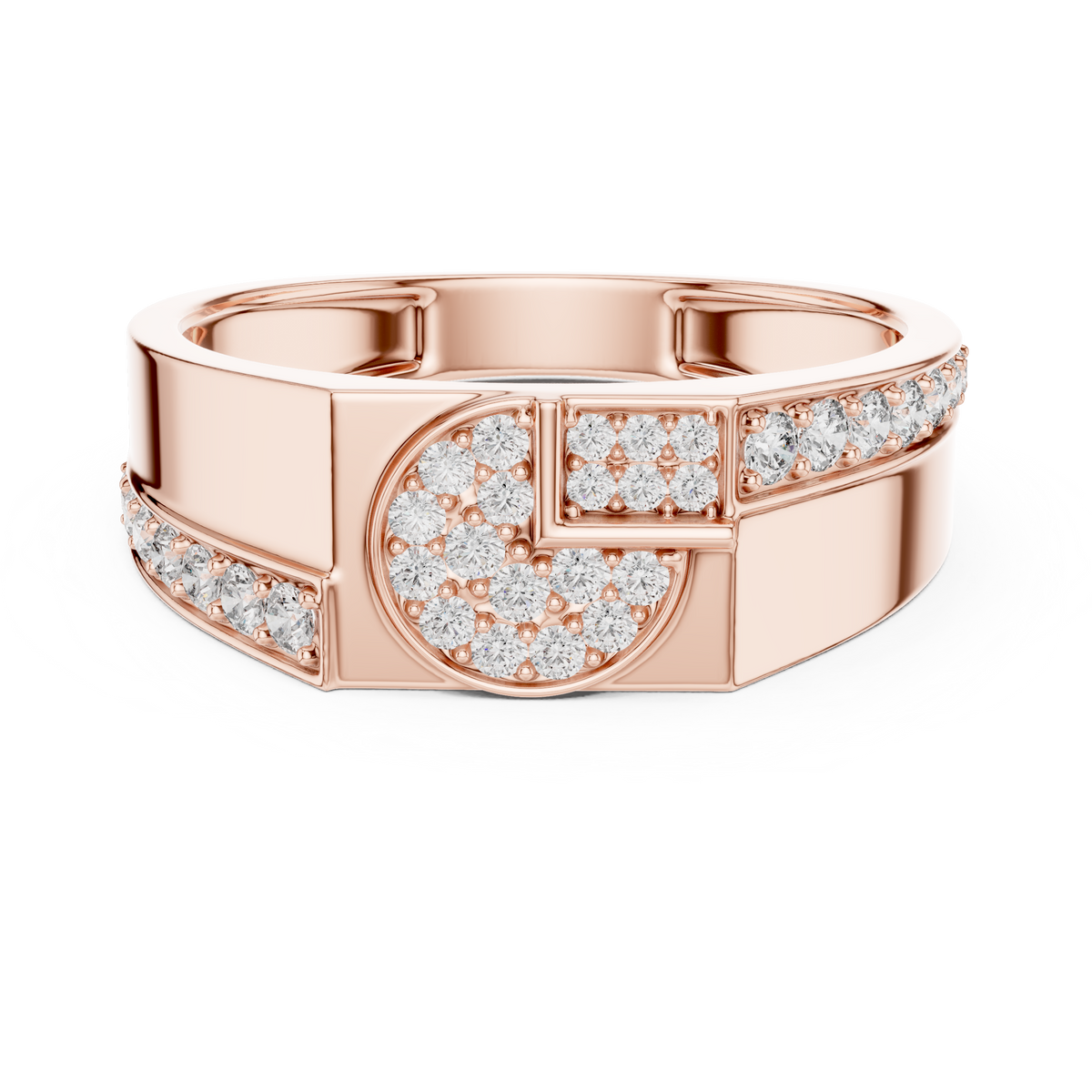 Round Cut Moissanite Diamond Men's Split Circle Medallion Statement Band - View 2