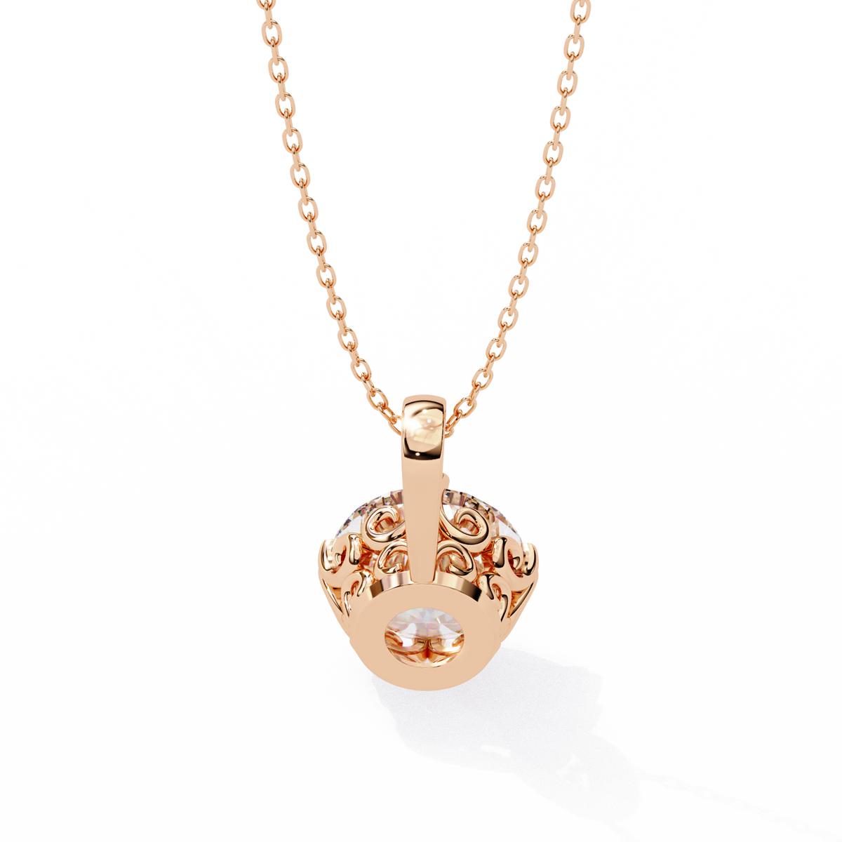 Round Lab Grown Diamond Solitaire Double Prong Pendant - View 9