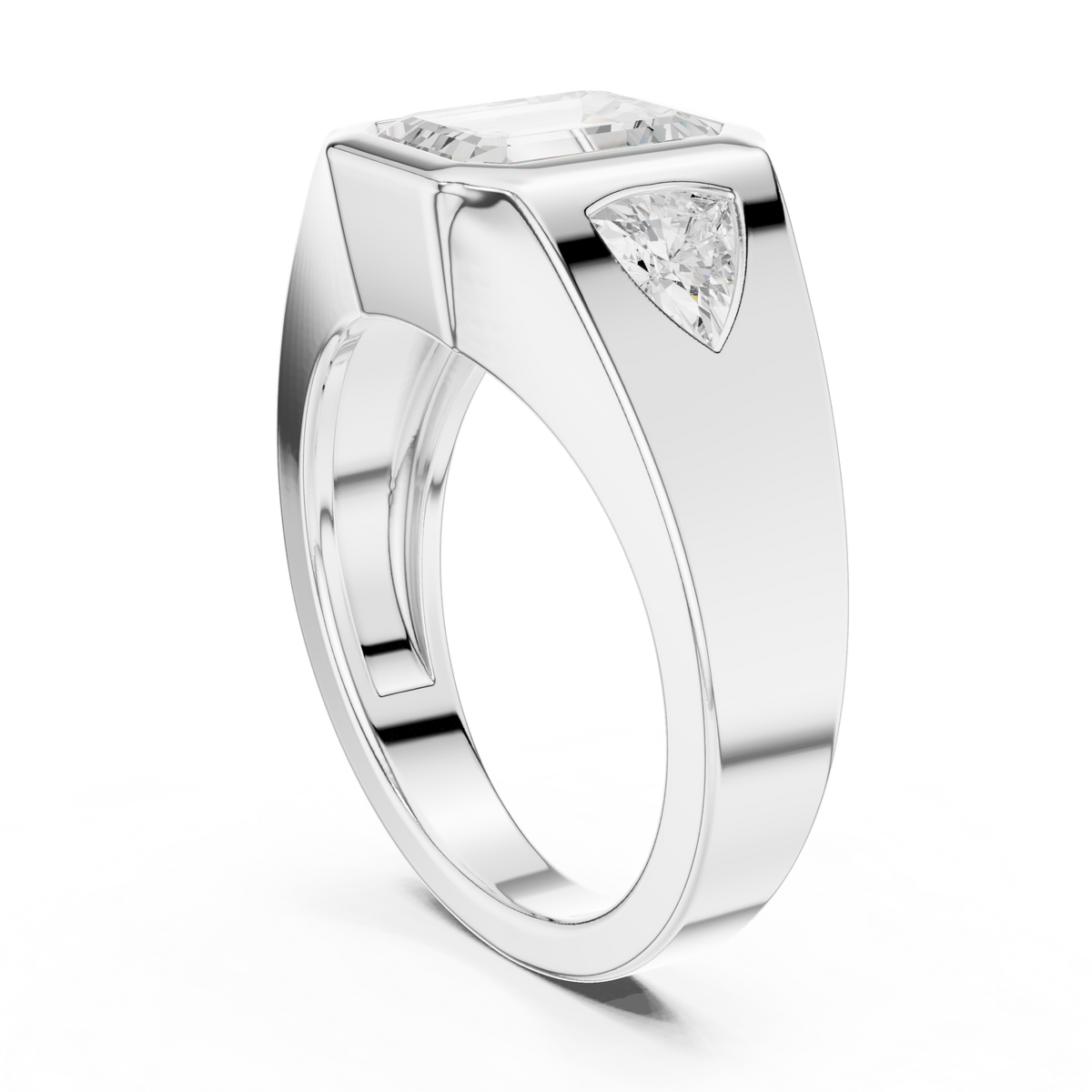 Emerald Cut Moissanite Diamond Signet Ring With Trillion Accents - View 12