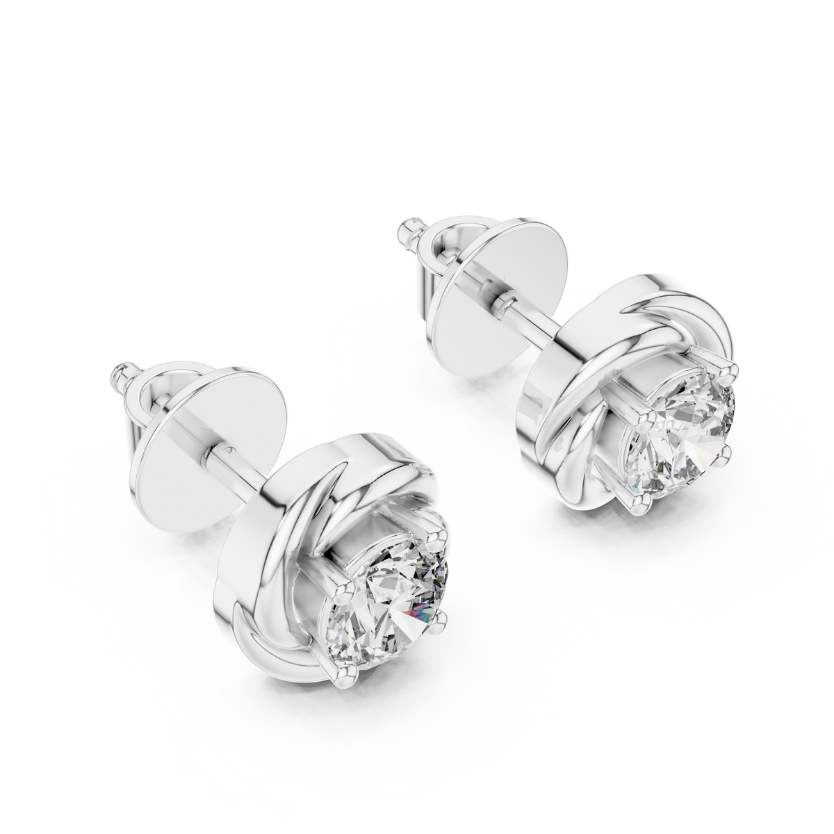 Swirl Border Round Cut Lab Grown Diamond Architectural Stud Earrings - View 6