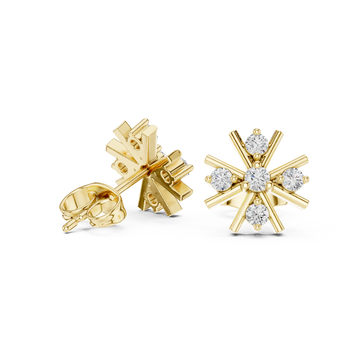 Starburst Sunburst Spoke Round Moissanite Diamond Geometric Cluster Stud Earring - View 7
