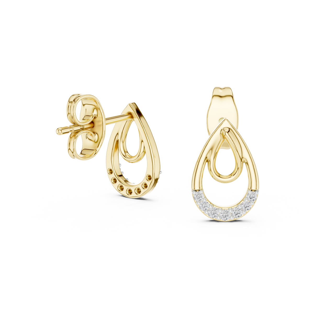 Iconic Loop Round Moissanite Diamond Stud Earrings with Interlinked Teardrop Elegance - View 7
