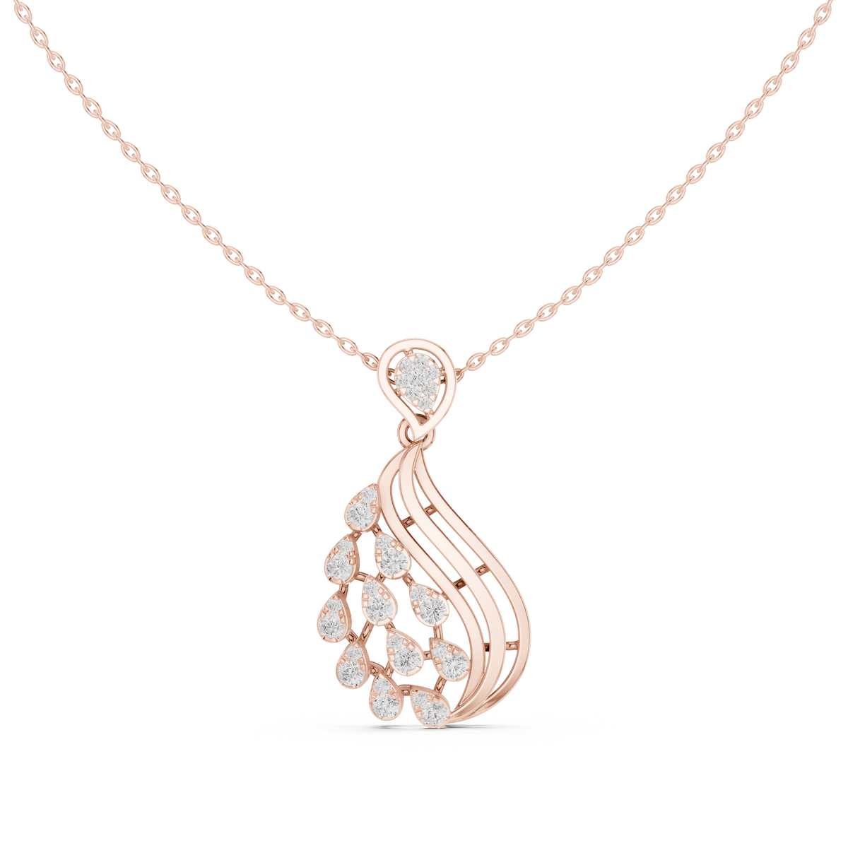Leaf Swirl Pendant Necklace with Round Moissanite Diamond - View 2