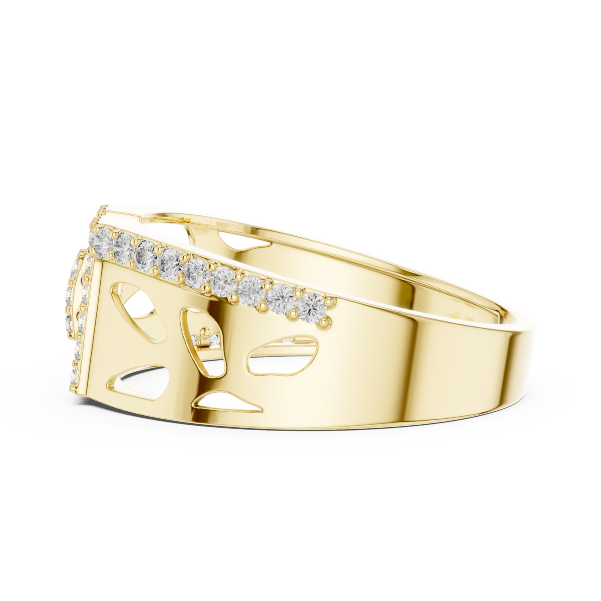 Round Cut Lab Grown Diamond Men's Openwork Floating Bridge Gold Band - View 10