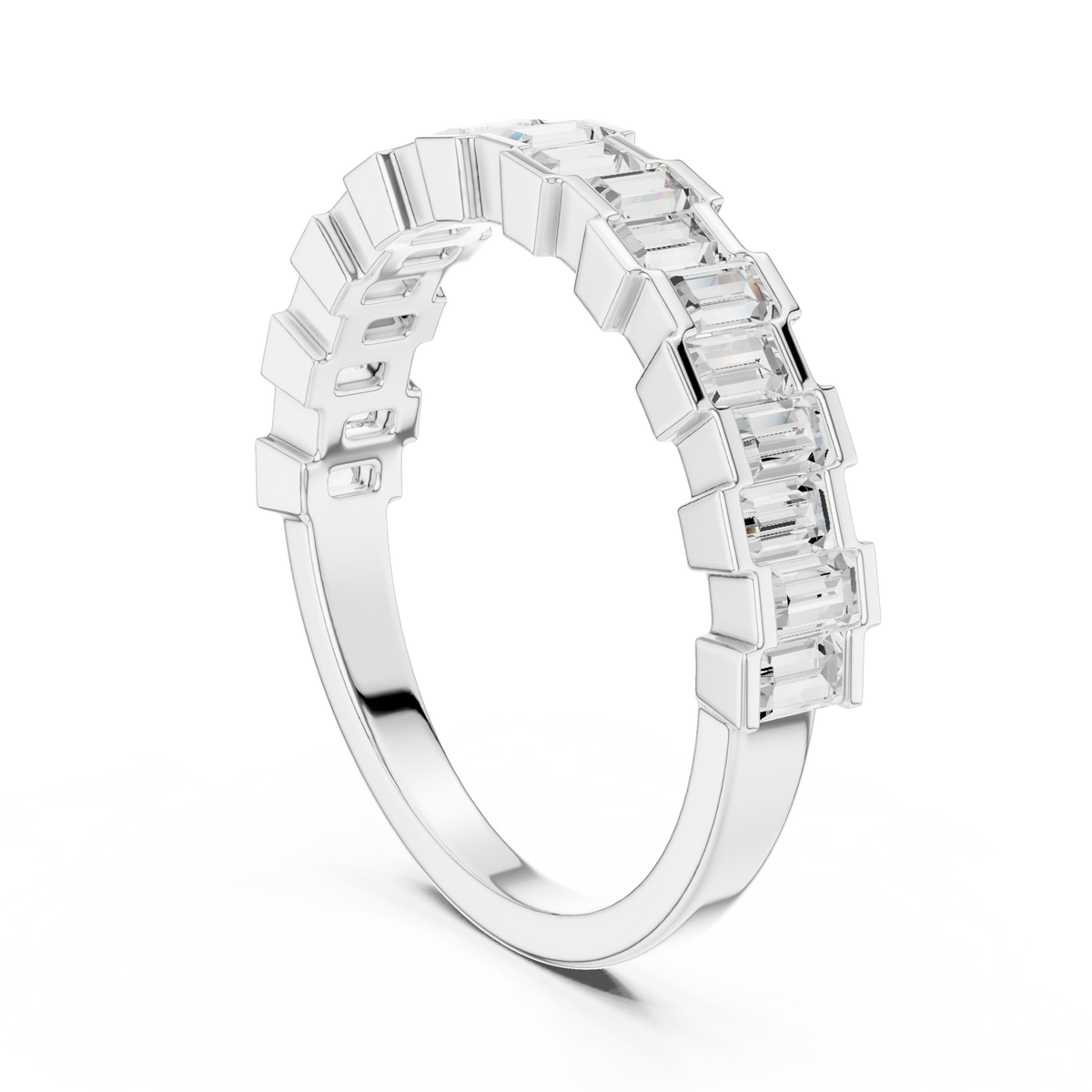 Baguette Cut Moissanite Diamond Half Eternity Wedding Band - View 9