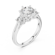 Round Brilliant Cut Three Stone Moissanite Diamond Engagement Ring with Side Stones - View 8