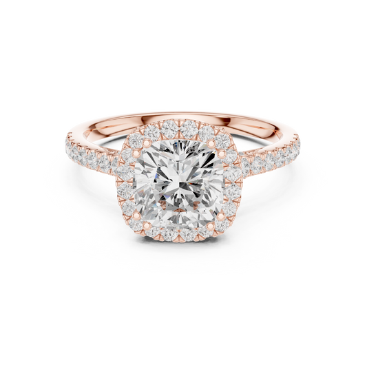 Cushion Cut Halo With Lab Grown Diamond Ring with Pave Band - View 2