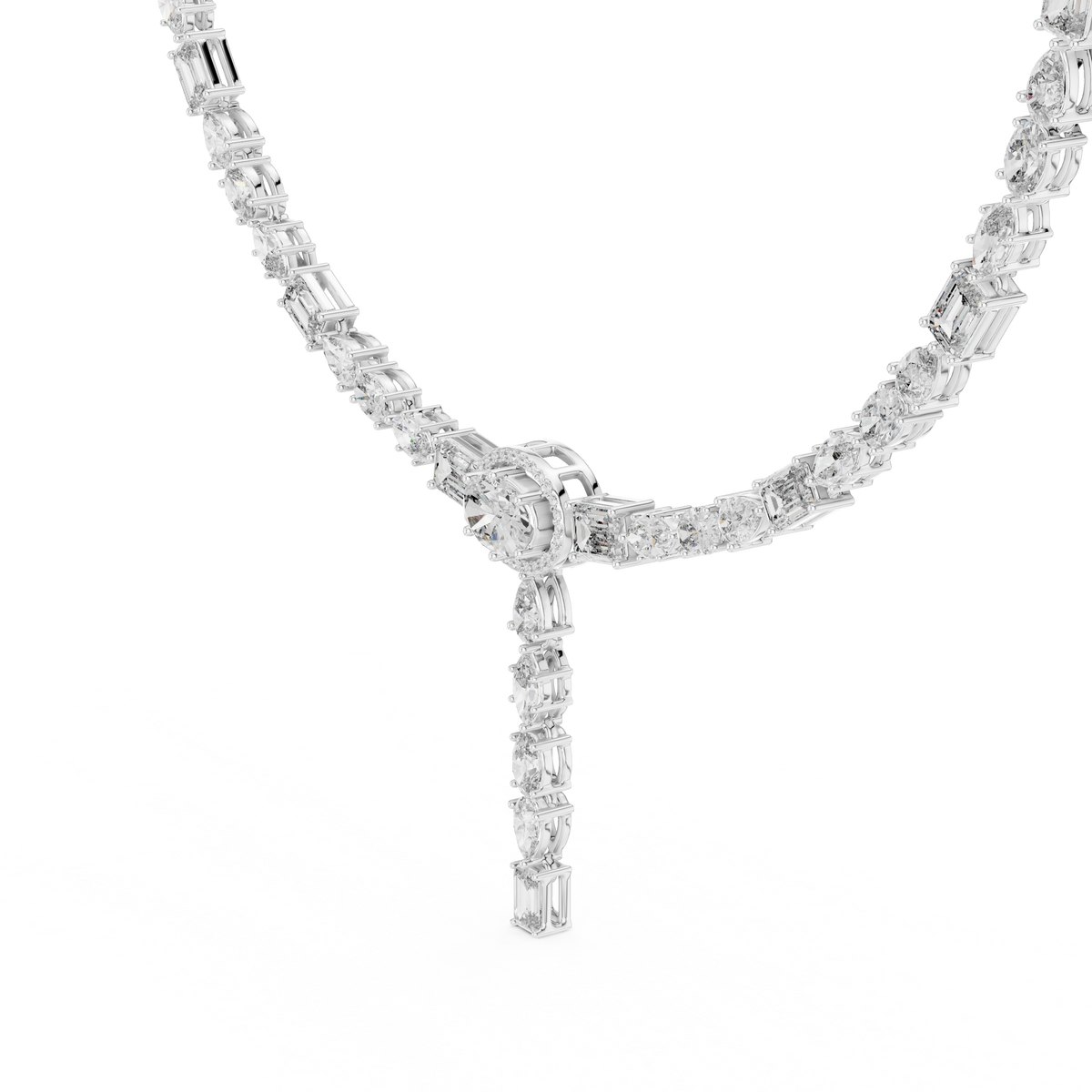 Halo Oval Lab Grown Diamond Y Necklace with Mixed Cut Drop Pendant - View 8