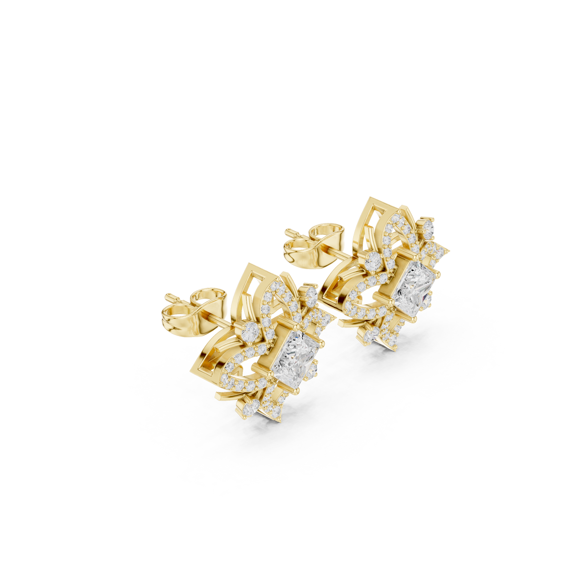 Architectural Wings Princess Shape Moissanite Diamond Stud Earrings For Women - View 6