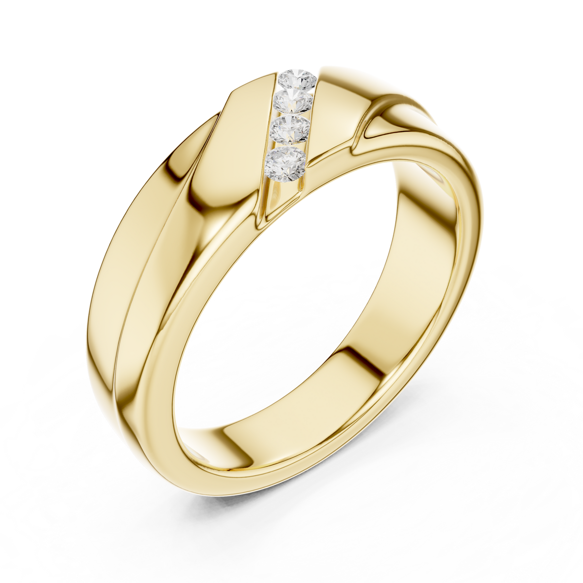 Round Cut Lab Grown Diamond Men's Diagonal 4 Stone Channel Gold Band - View 4