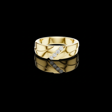 Round Cut Moissanite Diamond Men's Diagonal 4 Stone Channel Gold Band
