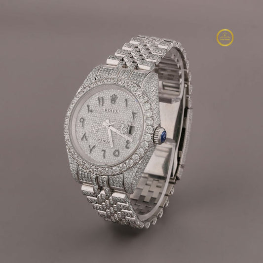 Top Quality Fully Iced-Out Silver Watch with Elegant Moissanite Diamond Arabic Dial For Gift By Ivevar Luxury
