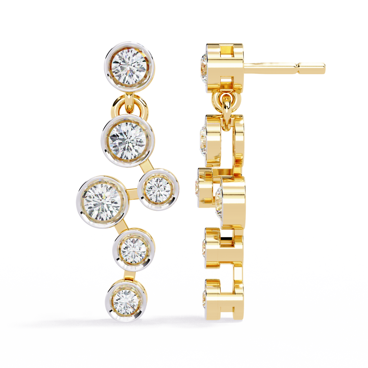 Sophisticated Multi Round Bezel Moissanite Diamond Drop Earrings in Gleaming Gold Finish - View 4