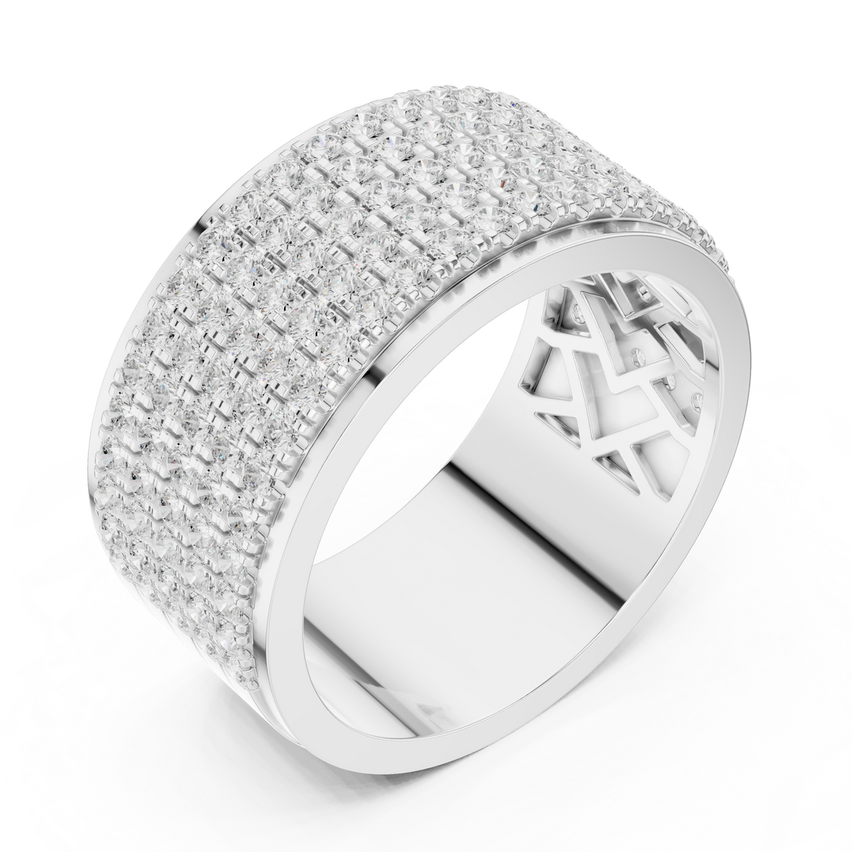 Round Cut Moissanite Diamond Men's Multi Row Grid Pave Iced Out Statement Ring - View 6