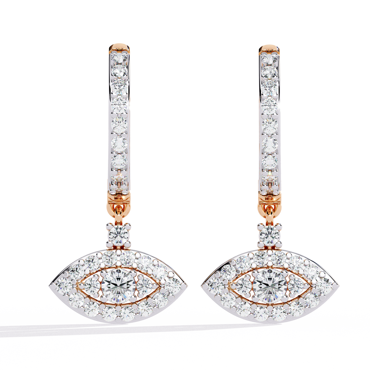 Evil Eye Pavé Lab Diamond Drop Huggie Earrings with Round Center Stone - View 2