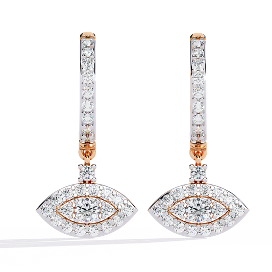 Evil Eye Pavé Lab Diamond Drop Huggie Earrings with Round Center Stone - View 2