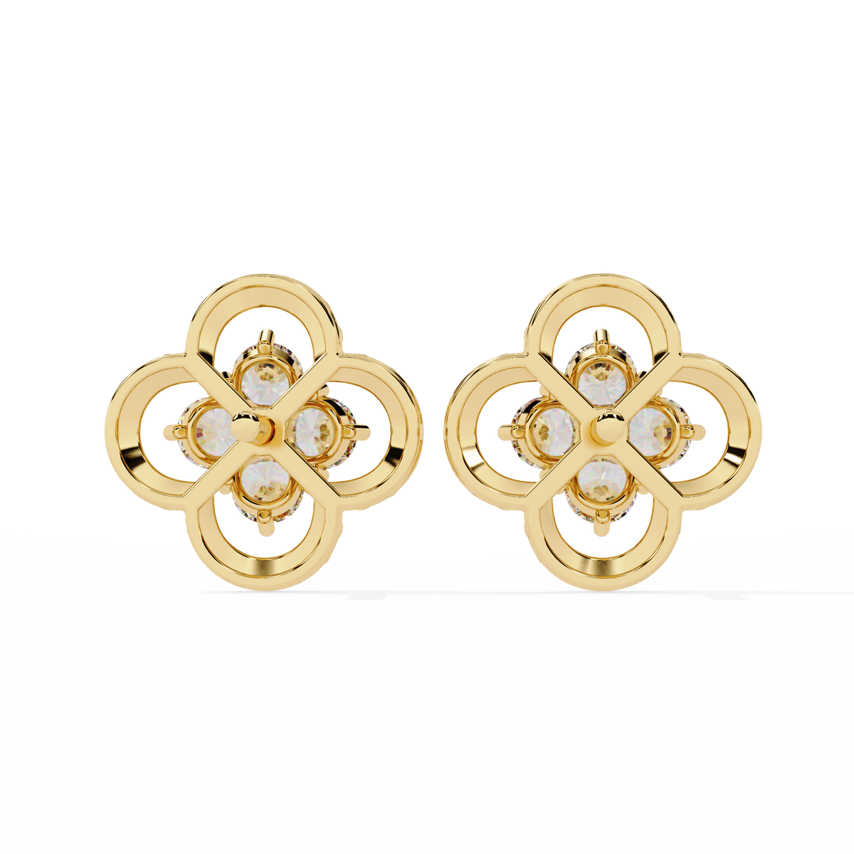 Luxury Floral Motif Stud Earrings with Sparkling Lab Diamond Inspired Cluster Centerpiece - View 7