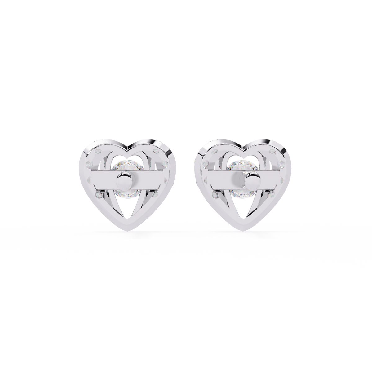 Heart Shaped Moissanite Diamond Stud Earrings with Round Center Stone and Pave Accents - View 9
