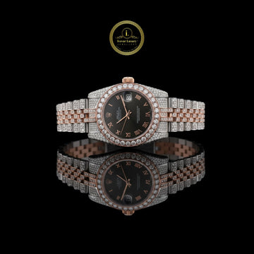 Sustainable Two-Tone Lab Grown Diamond Encrusted Luxury Watch with Black Roman Dial By Ivevar Luxury