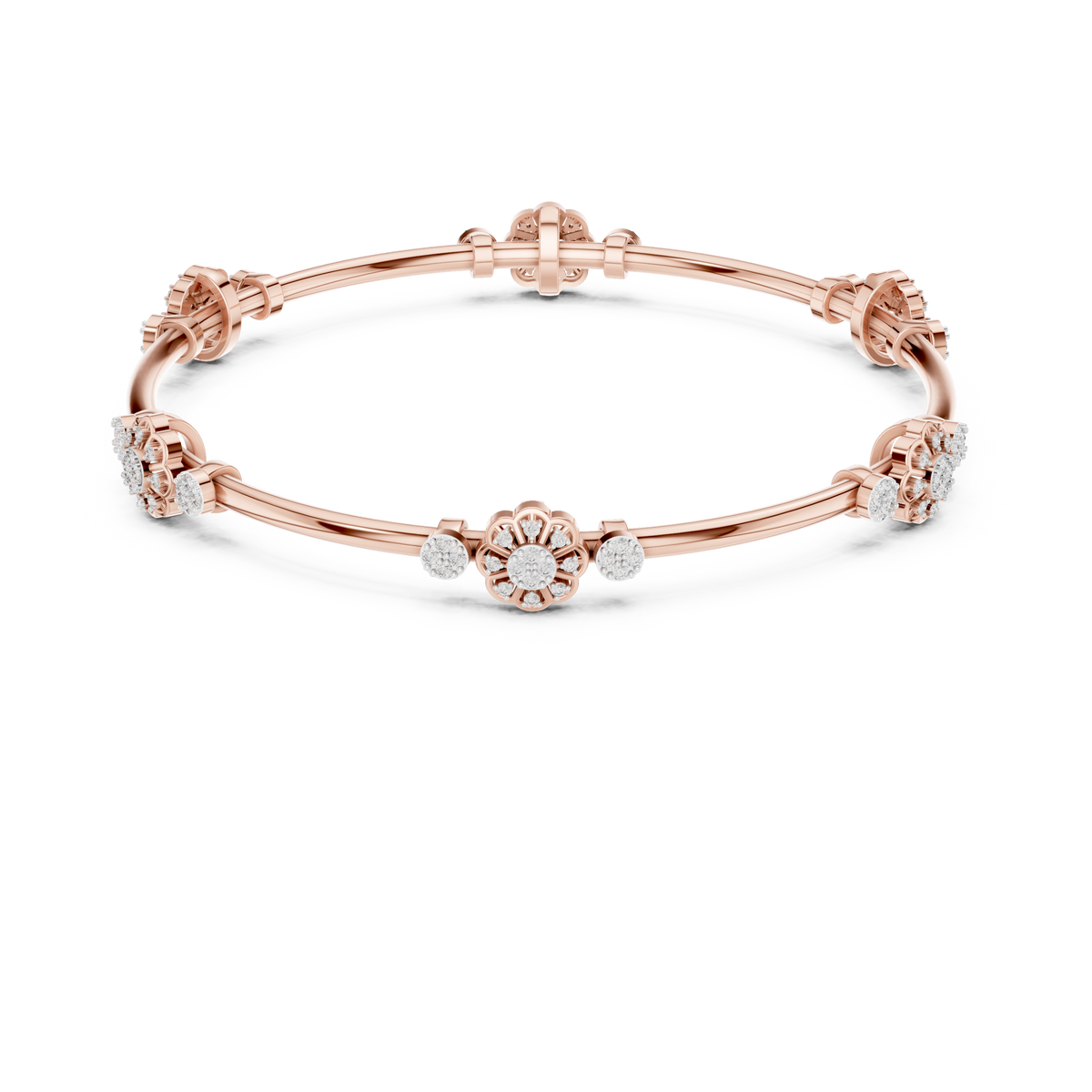 Floral Round Moissanite Diamond Openable Bangle Flower Cluster Bracelets for Women - View 8