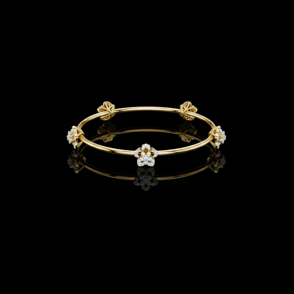 Floral Round Moissanite Diamond Open Cuff Bangle Bracelet for Women