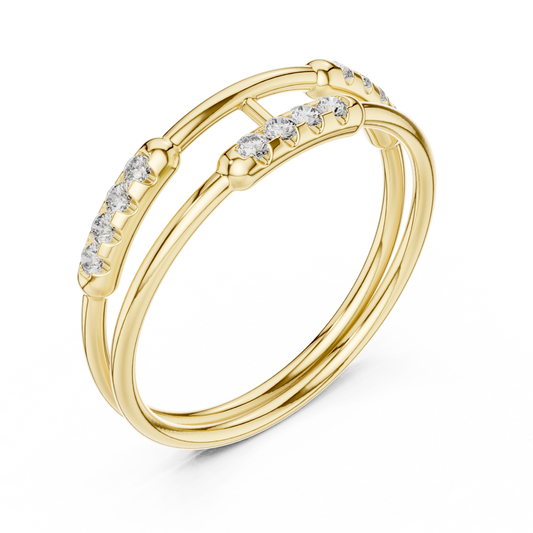 Round Cut Moissanite Diamond Double Band Open Bar Ring - View 2