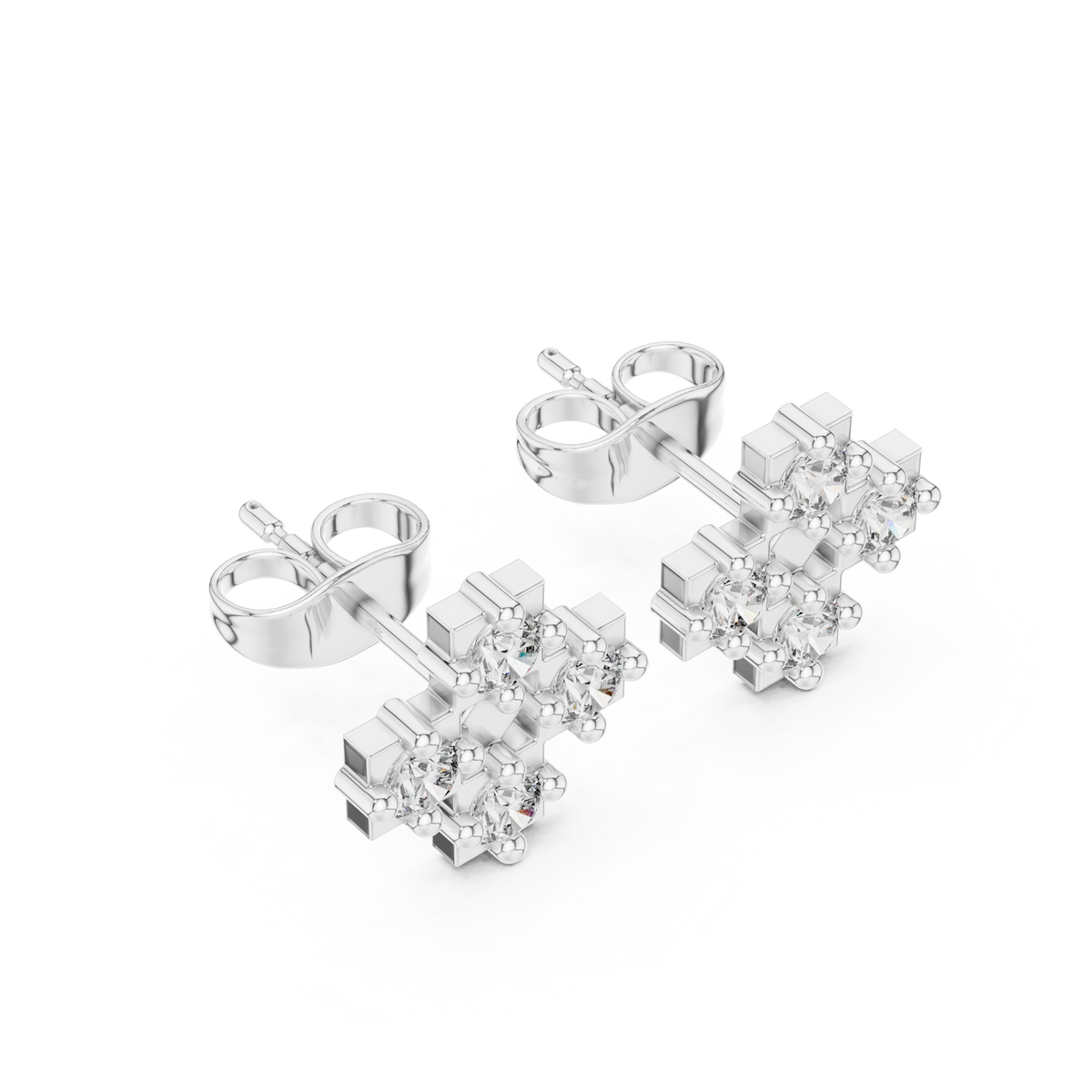 Cross Cluster Round Brilliant Moissanite Diamond Stud Earrings for Women - View 6