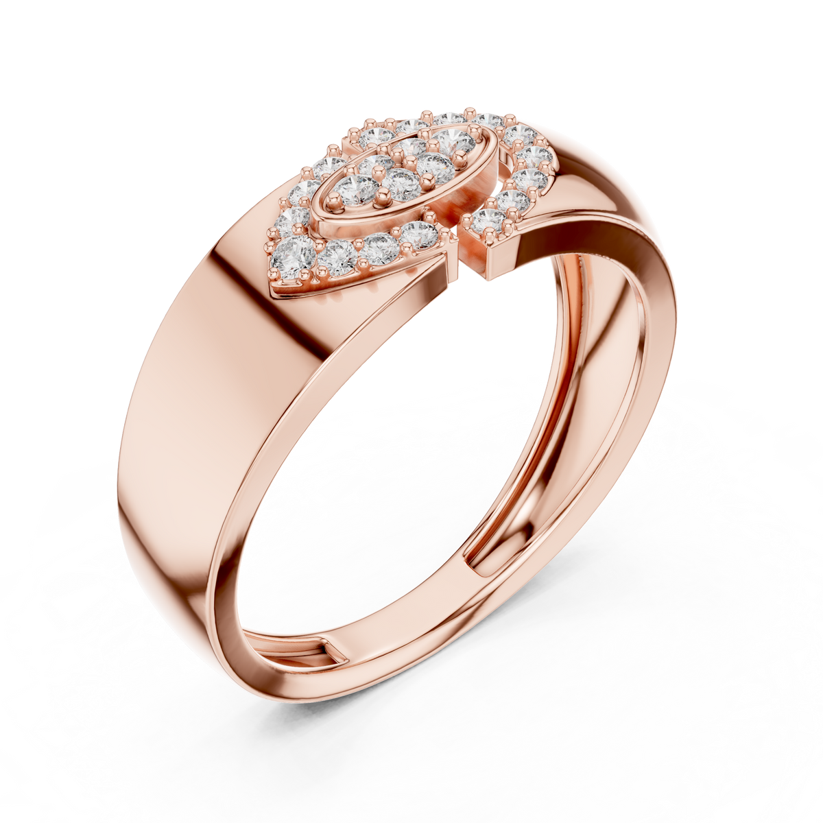 Round Cut Moissanite Diamond Men's Modern Split Link Pave Gold Engagement Ring - View 5