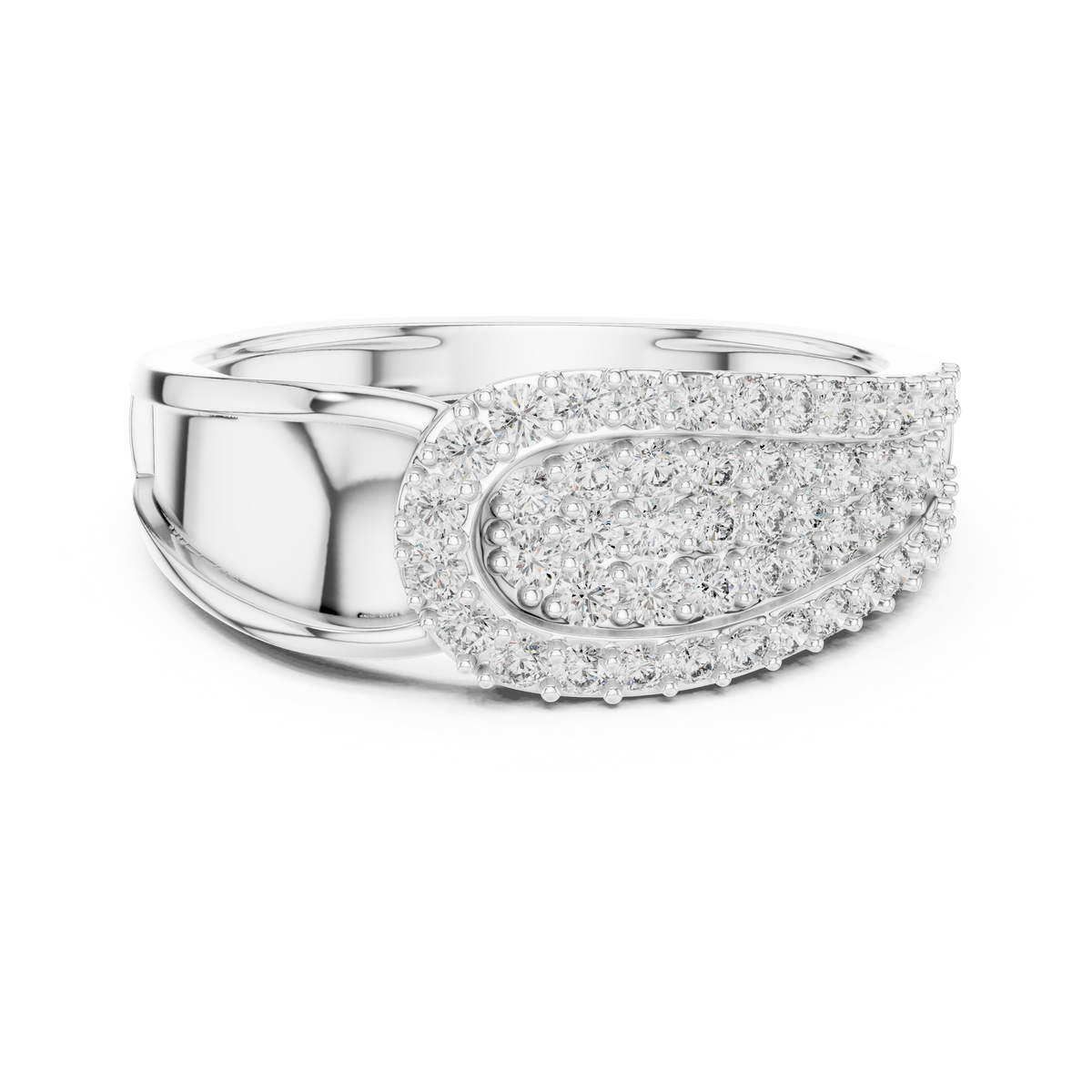 Round Cut Moissanite Diamond Men's Oval Shield Pave Accent Wedding Ring - View 3