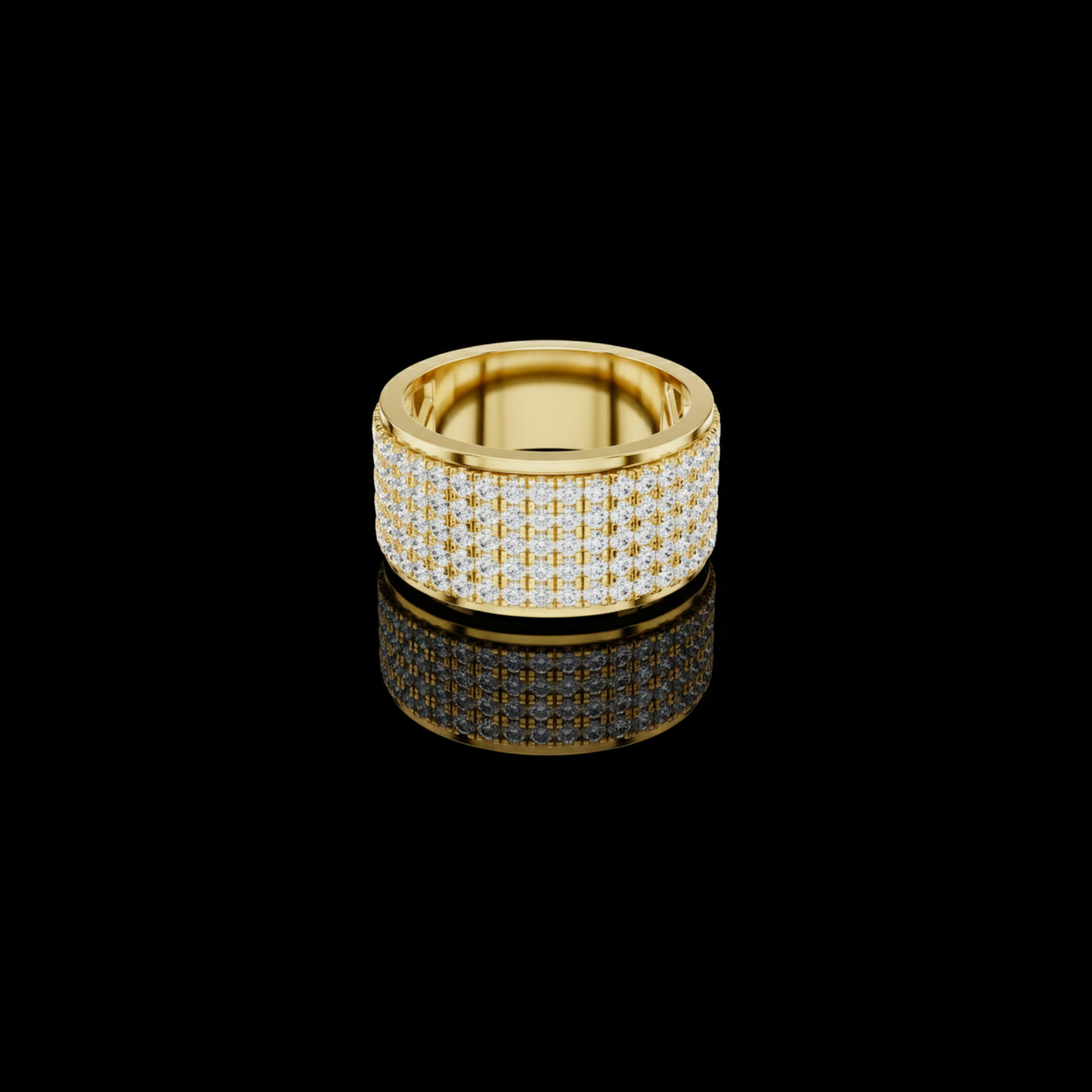 Round Cut Moissanite Diamond Men's Multi Row Grid Pave Iced Out Statement Ring