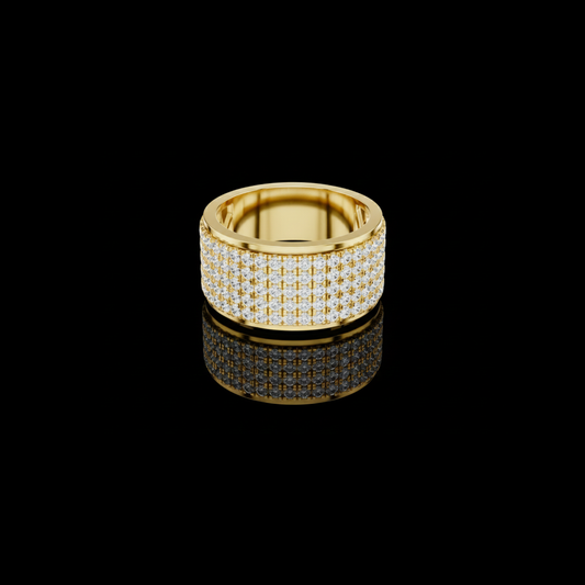 Round Cut Moissanite Diamond Men's Multi Row Grid Pave Iced Out Statement Ring