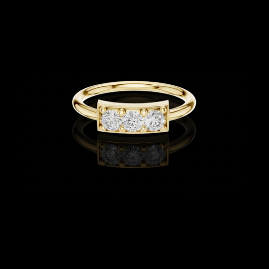 Round Three Stone Moissanite Diamond Minimalist Ring