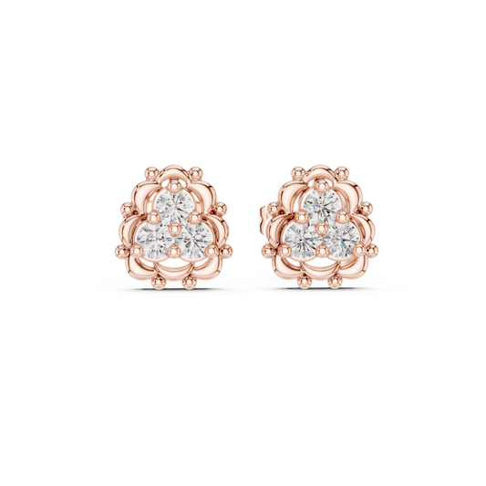 Vintage Floral Round Moissanite Diamond Cluster Stud Earrings with Beaded Halo Design - View 2