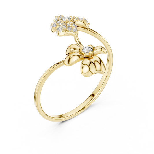 Round Lab Diamond Floral Open Wrap Ring - View 2