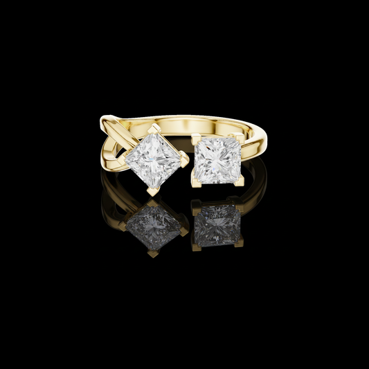 Princess Cut Toi Et Moi Twisted Band Moissanite Diamond Ring