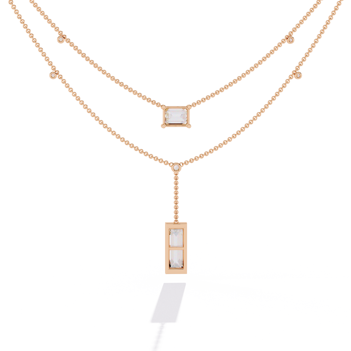 Layered Emerald Cut Lab Grown Pendant Y Necklace - View 6