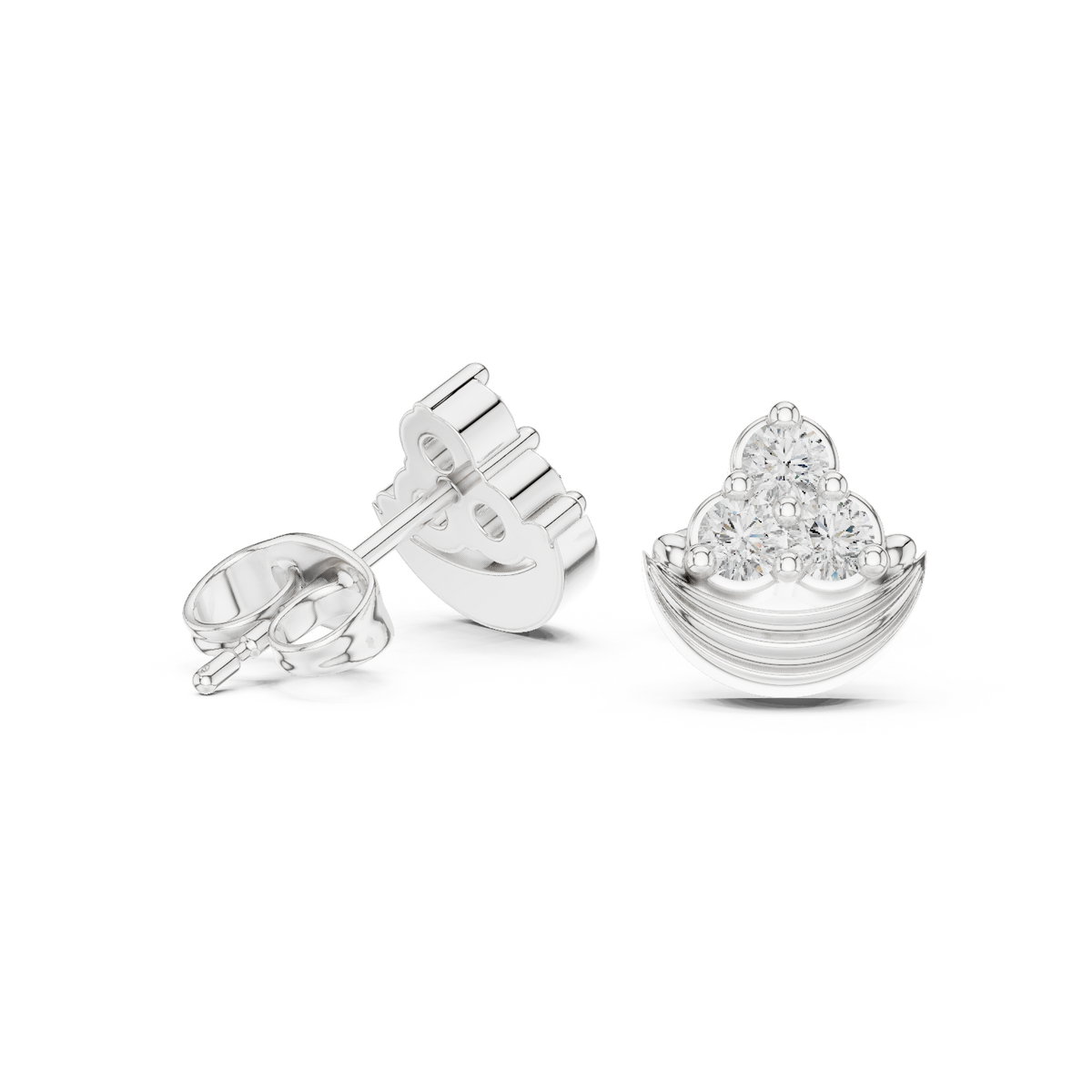 Luna Crest Round Lab Diamond Cluster Stud Earrings with Sculpted Crescent Design - View 9