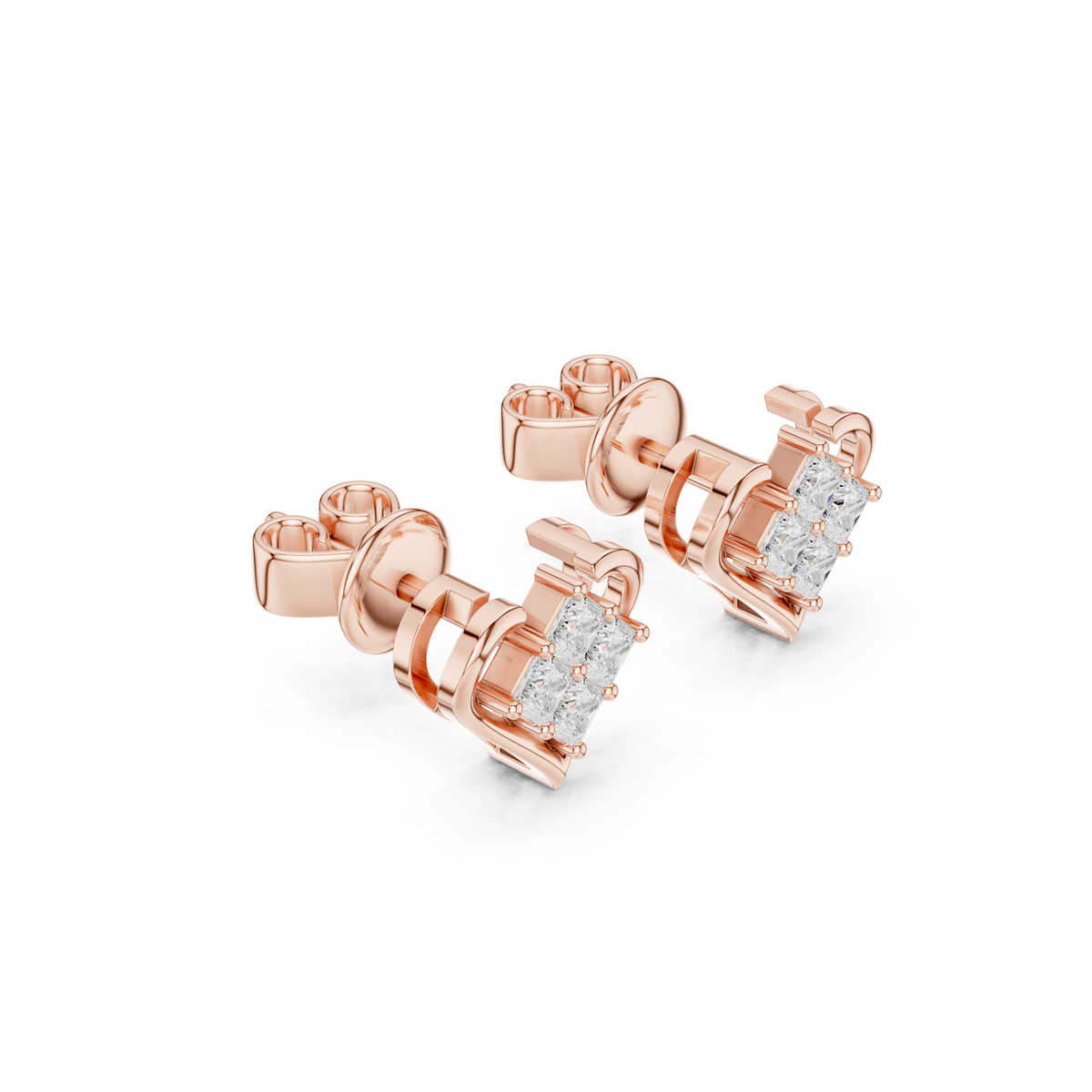 Crown Collection Heart Shaped Princess Lab Diamond Stud Earrings - View 5
