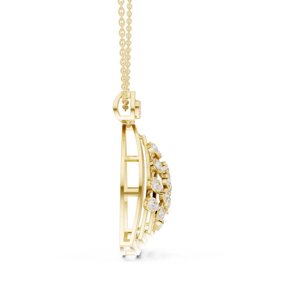 Open Triangle Floral Lab Grown Diamond Pendant Necklace - View 4