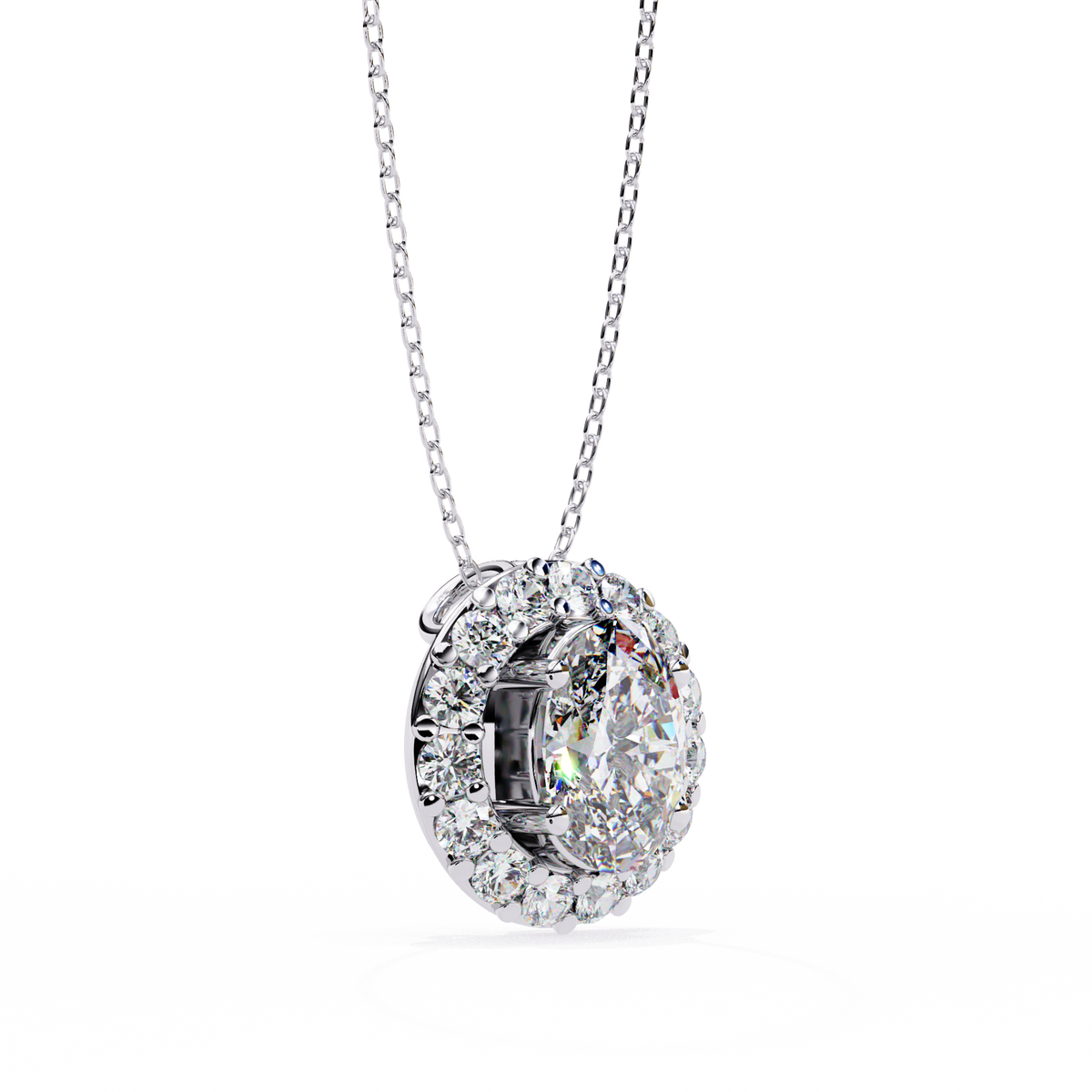 Oval Cut Lab Grown Diamond Halo Pendant with Round Accent Stones - View 7