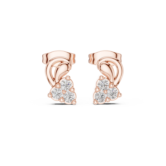 Exclusive Round Cut Lab Diamond Cluster Stud Earrings with Sculpted Curved Design - View 2