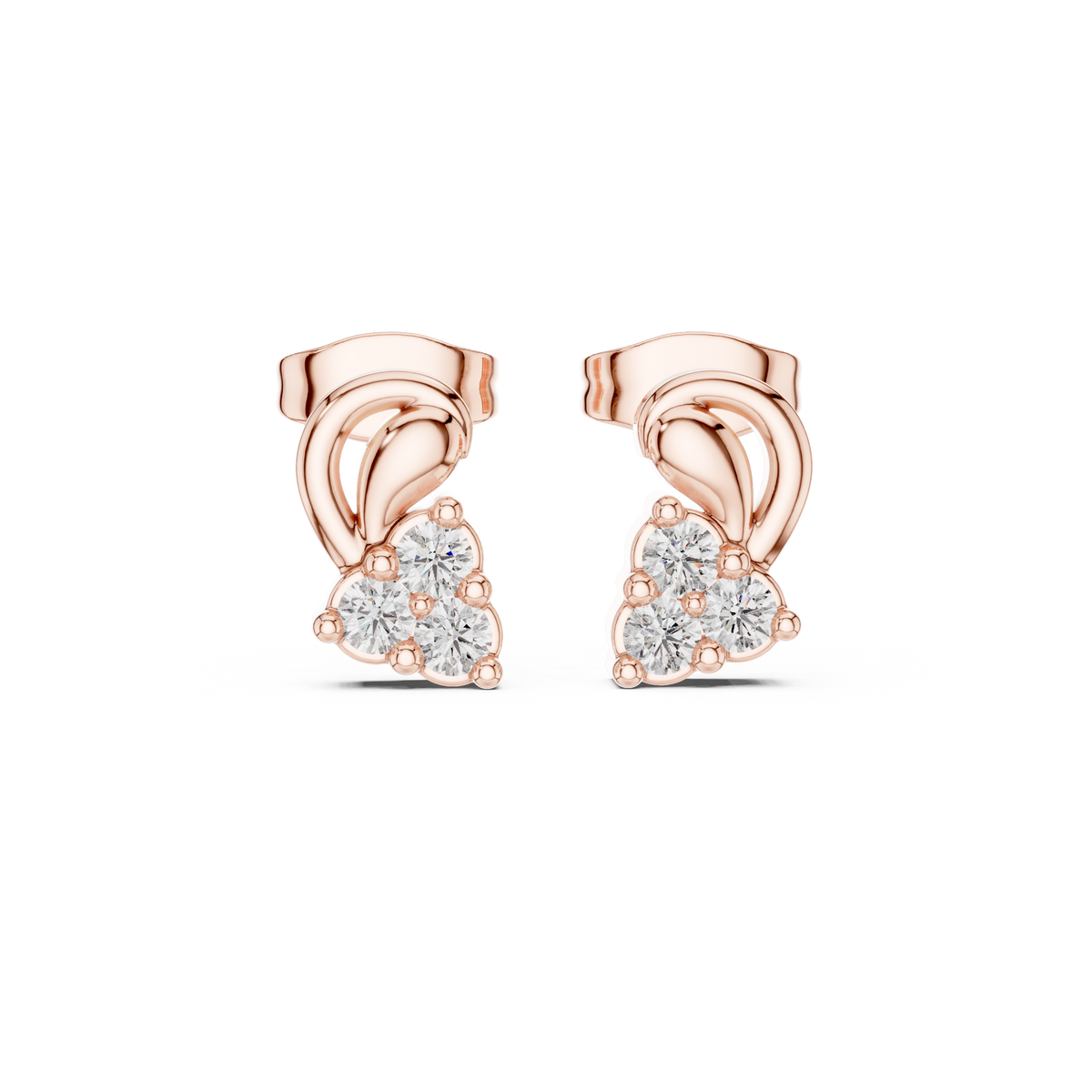 Exclusive Round Cut Moissanite Diamond Cluster Stud Earrings with Sculpted Curved Design - View 2