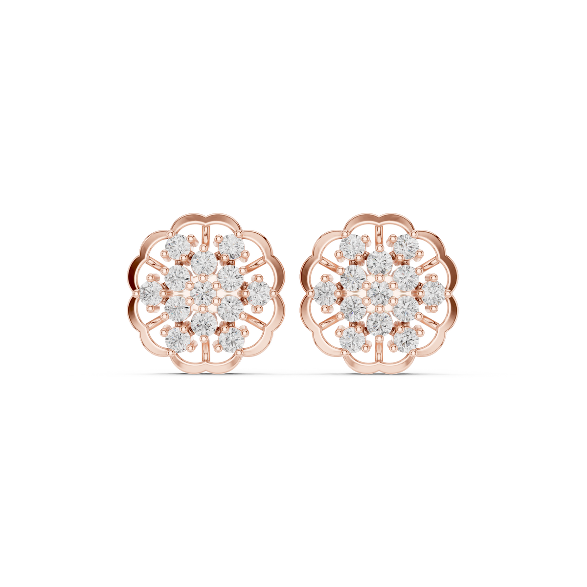 Filigree Openwork Border Round Moissanite Created Diamond Floral Cluster Earrings - View 2